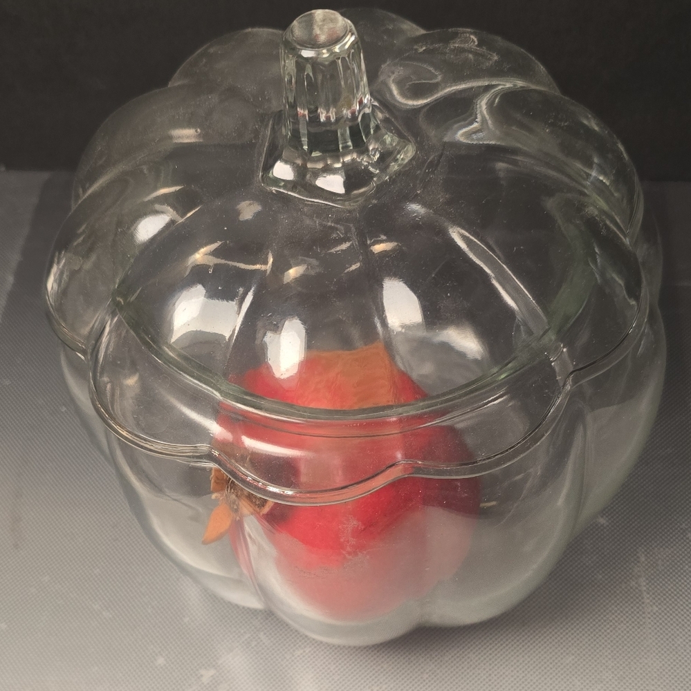 Anchor Hocking Clear Glass Pumpkin-Shaped  Lidded Storage Jar